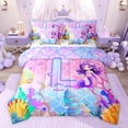 thumbnail image 1 of jejeloiu Initial Letter L 7pcs Bedding Comforter Set,Watercolor Sealife Shell Queen Bedding Sets For Mermaid Lover Reversible, 1 of 8