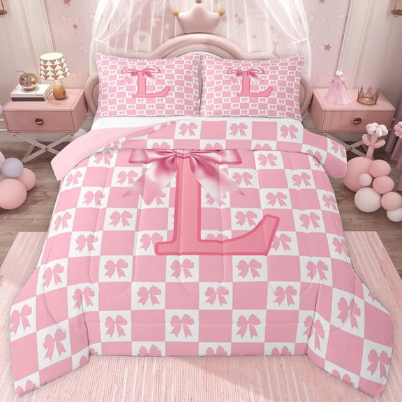 jejeloiu Initial Letter L Twin Comforter Sets,Cute Bowknot Bedding Set For Bowtie Lover Reversible 2 Pieces