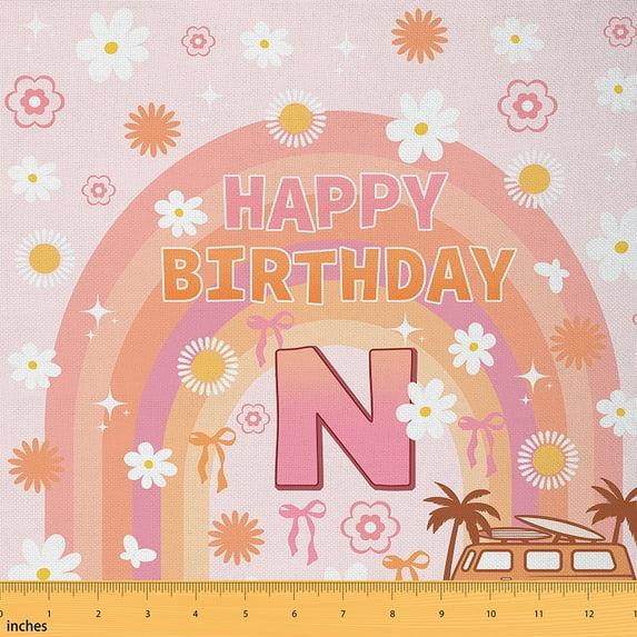 jejeloiu Initial Letter N Fabric by the Yard 5 Yards,Happy Birthday Gift Fabric for Sewing,Kawaii Bowknot Floral Home Decor Fabric by the Yard For Girl,Breathable Bedroom Decoration
