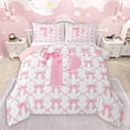 thumbnail image 1 of jejeloiu Initial Letter P Full Size Comforter Sets,Girls Kawaii Bowknot Bedding Comforter Set,Pink White Bedding Sets For Kids,Breathable Bedroom Decoration Reversible,3 Pieces, 1 of 8