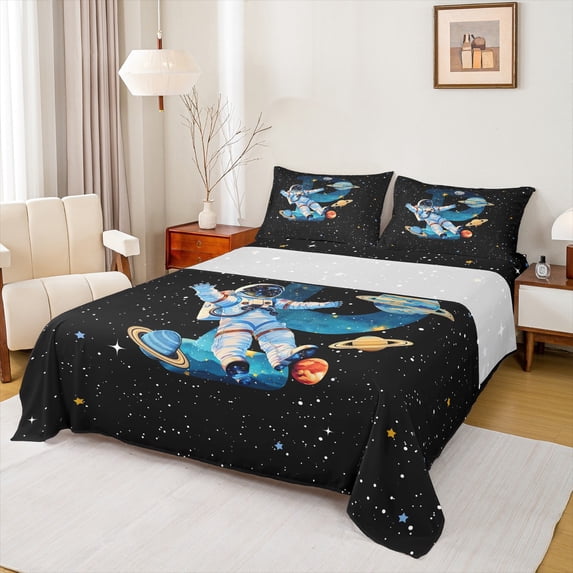 jejeloiu Initial Letter P Full Size Sheets,Galaxy Starry Night Bed Sheets,Cute Astronsut Sheet Sets For Kids,Breathable Bedroom Decoration,4pcs