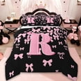 thumbnail image 1 of jejeloiu Initial Letter R Bedding Comforter Set,Kawaii Bow Bowknot Twin Comforter Sets,Light Pink Black Bedding Set For Girls,Breathable Bedroom Decoration Reversible,2-Piece, 1 of 8