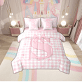 thumbnail image 1 of jejeloiu Initial Letter S Bedding Comforter Set 7-Piece,Kawaii Bowknot Boetie King Bedding Sets,Pink White Grid Bed Sheets For Girls,Breathable Bedroom Decoration Reversible, 1 of 8