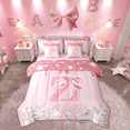 thumbnail image 1 of jejeloiu Initial Letter Z Bedding Comforter Set 7pcs,Kawaii Bowknot Bow Queen Bedding Sets,Pink Glitter Print Queen Sheet Sets For Girls,Breathable Bedroom Decoration Reversible, 1 of 8