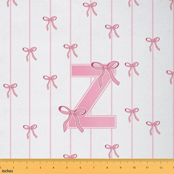 jejeloiu Initial Letter Z Fabric by the Yard 1 Yard,Chic Bow Knot Home Decor Fabric by the Yard,Pink Bow Sewing Fabric For Girl,Breathable Bedroom Decoration