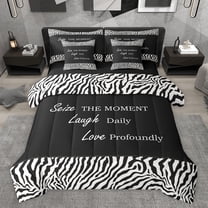 jejeloiu Inspirational Quote Theme 7-Piece Twin Bedding Sets,Wild Zebra Stripes Bedding Comforter Set,White Black Sheet Sets For Girls Boys,Microfiber Bedroom Decor Reversible