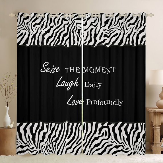 jejeloiu Inspirational Quote Theme Curtains Pack of 2 (42x84 Each),Wild Zebra Stripes Curtains Blackout,White Black Bedroom Curtains For Girls Boys,Microfiber Bedroom Decor
