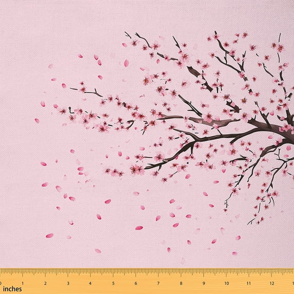 jejeloiu Japanese Sakura Fabric by the Yard 1 Yard,Sprint Plant Home Decor Fabric by the Yard,Pink Flower Floral Sewing Fabric For Child,Ultra Soft Home Decor