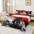 thumbnail image 1 of jejeloiu Japanese Samurai Bed Sheets,Gray Splashing Ink King Sheets,Red Moon Sheet Set For Adults,Microfiber Bedroom Decor,4 Pieces, 1 of 7