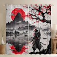 thumbnail image 1 of jejeloiu Japanese Samurai Black Out Curtains,Retro Ink Painting Curtains Pack of 2 (42x63 Each),Red Flower Floral Bedroom Curtains For Boys Kids,Microfiber Bedroom Decor, 1 of 6