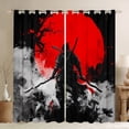 thumbnail image 1 of jejeloiu Japanese Samurai Blackout Curtains Set of 2 (52x84 Each),Gray Splashing Ink Window Curtains,Red Moon Curtains and Drapes For Adults,Microfiber Bedroom Decor, 1 of 6