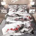 thumbnail image 1 of jejeloiu Japanese Style Architecture 7-Piece Bedding Comforter Set,Vintage Flower Floral King Bedding Sets,White Gray Red Bed Sheets For Teens,Microfiber Bedroom Decor Reversible, 1 of 8