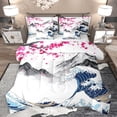 thumbnail image 1 of jejeloiu Japanese Wave 7pcs Bedding Comforter Set,Ink Mountain Pattern Queen Bedding Sets,Pink Cherry Floral Queen Sheet Sets For Men Women,Ultra Soft Home Decor Reversible, 1 of 8