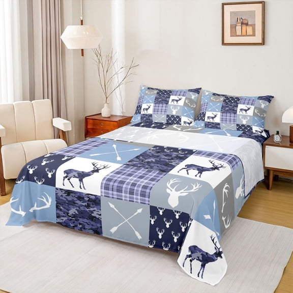 jejeloiu Jungle Animal Bear Full Size Sheets,Elk Silhouette Bed Sheets,Bohe Tribal Sheet Sets For Adults,Microfiber Bedroom Decor,4 Pieces