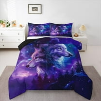 jejeloiu Jungle Animal Wolves Bedding Comforter Set,Galaxy Starry Sky Twin Comforter Sets,Purple Black Bedding Set For Girls Boys,Breathable Home Decor Reversible,2 Pieces
