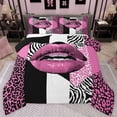 thumbnail image 1 of jejeloiu Jungle Cheetah Pattern Queen Comforter Set,Black Pink White Bedding Comforter Set For Teens Reversible 3pcs, 1 of 8