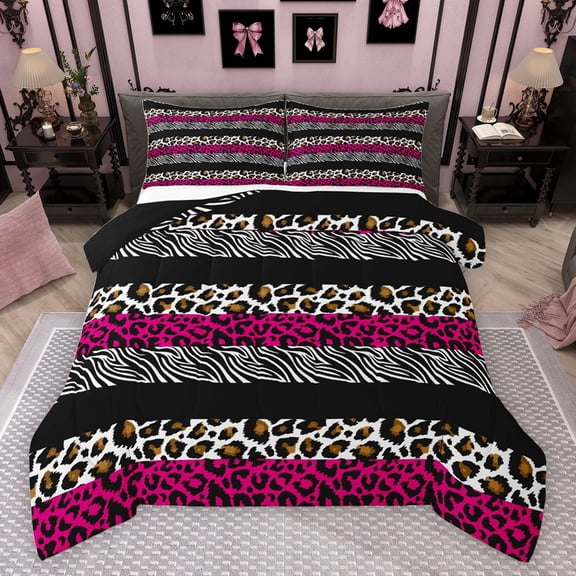 jejeloiu Jungle Cheetah Print Queen Comforter Set,Leopard Zebra Texture Bedding Sets,Geometric Lines Abstract Bedding Comforter Set For Teens,Super Cozy Room Decor Reversible,3 Pieces