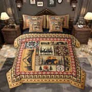 jejeloiu Jungle Deer Bear 7 Pieces Bedding Comforter Set,Rustic Farmhouse Cabin Full Bedding Set For Boys Kids Reversible