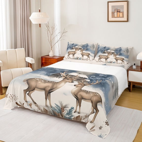 jejeloiu Jungle Deer Bed Sheets,Brown Wild Elk King Sheets,Rustic Farmhouse Sheet Set For Boys Girls,Microfiber Bedroom Decor,4pcs