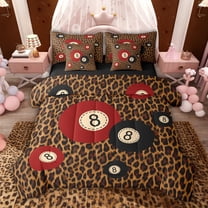 jejeloiu Jungle Leopard Print 7-Piece Twin Bedding Sets,Billiard Game Red Black Bedding Comforter Set For Men Women Reversible