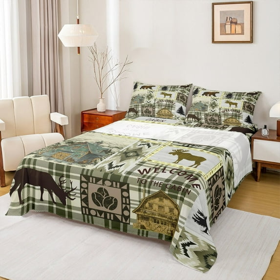 jejeloiu Jungle Wildlife Elk Full Size Sheets,Woodland Animal Bear Bed Sheets,Country Farmhouse Lodge Sheet Sets For Men Women,Ultra Soft Home Decor,4pcs