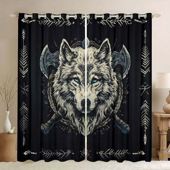 jejeloiu Jungle Wildlife Wolf Black Out Curtains,Bohemian Exotic Style Curtains Pack of 2 (42x63 Each) For Adults
