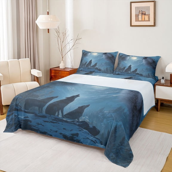 jejeloiu Jungle Wolves Bed Sheets,Howling Wolf King Sheets For Girls Boys 4pcs