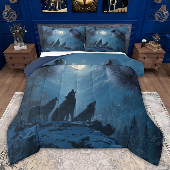 jejeloiu Jungle Wolves Twin Comforter Sets,Howling Wolf Bedding Set For Girls Boys Reversible 2pcs