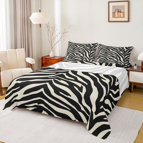 jejeloiu Jungle Zebra Striped Twin Sheet Sets,Abstract Geometric Stripes Bedding For Girls Boys 3-Piece