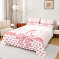 thumbnail image 1 of jejeloiu K Polka Dot Pink Heart Twin 3-Piece Reversible Teen Girls Ultra Soft Bow Monogram Sheet Set, 1 of 7