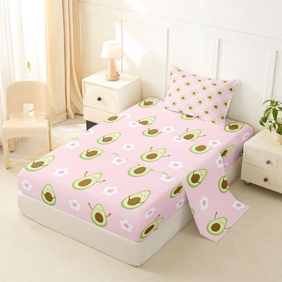 jejeloiu Kawaii Avocado Fruit Twin Sheet Sets,Cute Flower Daisy Bedding For Girls Teens 3 Pieces