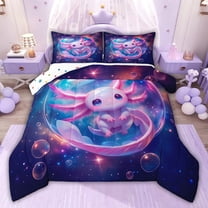 jejeloiu Kawaii Axolotl Twin Comforter Sets,Galaxy Starry Sky Bedding Set For Girls Women Reversible 2-Piece