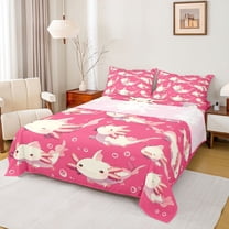 jejeloiu Kawaii Axolotl Twin Sheet Sets,Pink Cute Sealife Bedding For Girls Women 3pcs