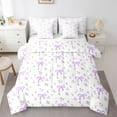 thumbnail image 1 of jejeloiu Kawaii Bow Flower Bedding Comforter Set 7pcs,Girls Bow Knot Queen Bedding Sets,Wpurple White Queen Sheet Sets,Breathable Bedroom Decorative Reversible, 1 of 8