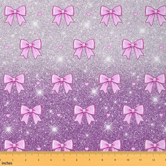 jejeloiu Kawaii Bow Knot Fabric by the Yard 1 Yard,Sequin Print Home Decor Fabric by the Yard,Purple Silver Sewing Fabric For Children,Breathable Home Decor