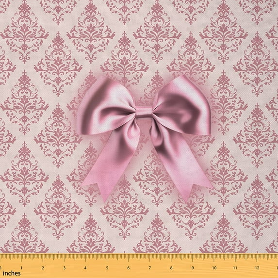 jejeloiu Kawaii Bow Knot Fabric by the Yard 10 Yards,Vintage Damask Jacquard Room Decor Fabric by the Yard,Light Pink Sewing Fabric For Children,Breathable Home Decor