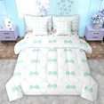 thumbnail image 1 of jejeloiu Kawaii Bow Tie 7-Piece Bedding Comforter Set,Green White King Bedding Sets,Cute Bowknot Ribbon Bed Sheets For Girls Boys,Luxury Bedroom Decor Reversible, 1 of 8