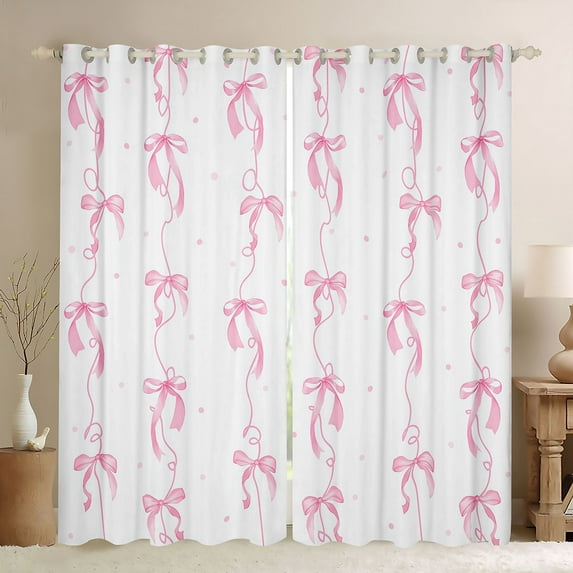 jejeloiu Kawaii Bow Tie Black Out Curtains,Geomatric Polka Dots Curtains Pack of 2 (42x63 Each),Pink Cute Bowknot Bedroom Curtains For Girls Boys,Luxury Bedroom Decor