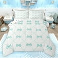 thumbnail image 1 of jejeloiu Kawaii Bow Tie Queen Comforter Set,Green White Bedding Sets,Cute Bowknot Ribbon Bedding Comforter Set For Girls Boys,Luxury Bedroom Decor Reversible,3 Pieces, 1 of 8