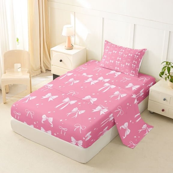 jejeloiu Kawaii Bow Tie Twin Sheet Sets,Cartoon Stars Print Bedding For Girls Teens 3 Pieces