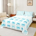 thumbnail image 1 of jejeloiu Kawaii Bowknot Bed Sheets,Cyan Cute Bow King Sheets For Girls Teens 4-Piece, 1 of 7