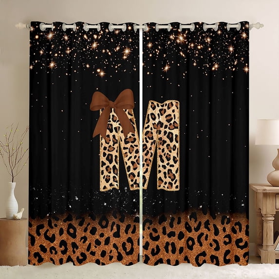 jejeloiu Kawaii Bowknot Blackout Curtains Set of 2 (52x84 Each) For Kids,Cheetah Initial Alphabet M Window Curtains For Leopard Lover