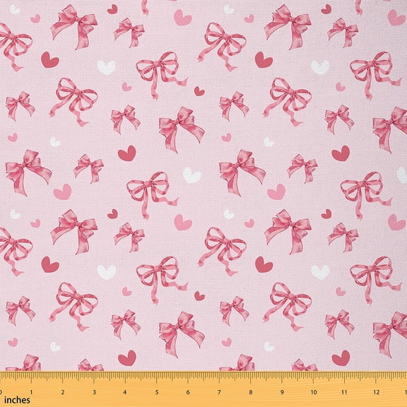 jejeloiu Kawaii Bowknot Bow Fabric by the Yard 1 Yard,Ribbon Bowtie Heart Home Decor Fabric by the Yard,Girls Pink Sewing Fabric For Teens,Microfiber Bedroom Decor