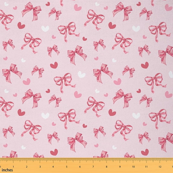 jejeloiu Kawaii Bowknot Bow Fabric by the Yard 1 Yard,Ribbon Bowtie Heart Home Decor Fabric by the Yard,Girls Pink Sewing Fabric For Teens,Microfiber Bedroom Decor