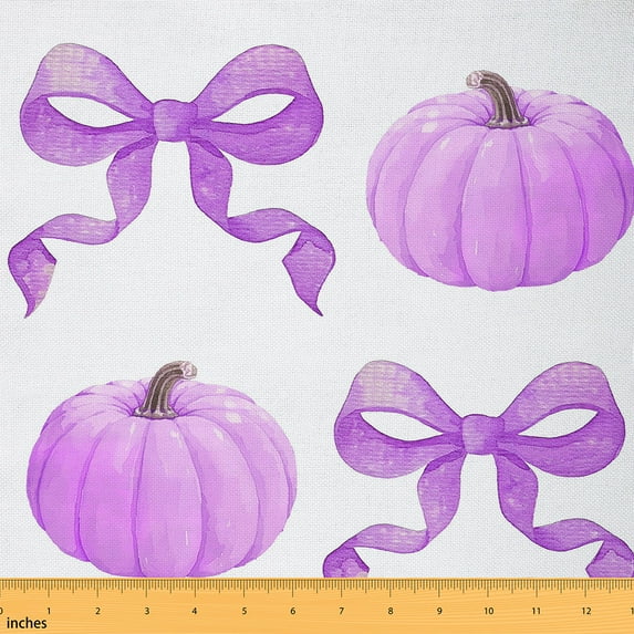jejeloiu Kawaii Bowknot Bow Fabric by the Yard 1 Yard,Rustic Pumpkin Home Decor Fabric by the Yard,Purple White Sewing Fabric For Teens,Microfiber Bedroom Decor