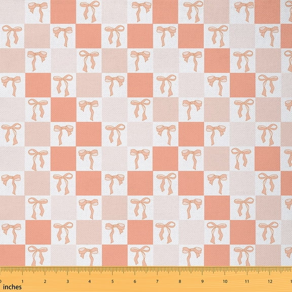 jejeloiu Kawaii Bowknot Fabric by the Yard 1 Yard,Geometric Grid Bow Home Decor Fabric by the Yard,Yellow Bowtie Sewing Fabric For Children,Breathable Home Decor