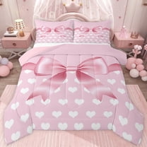 jejeloiu Kawaii Bowknot Hearts Twin Comforter Sets,Girls Cute Bowtie Bedding Set For Girls Women Reversible 2-Piece