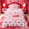 thumbnail image 1 of Catabedysis Kawaii Bowknot Initial Y Twin Comforter Sets For Girl,Cute Cherry Print ABC Themed Bedding Set,Pink Reversible,2pcs,1 Comforter and 1 Pillowcase, 1 of 7
