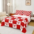 thumbnail image 1 of jejeloiu Kawaii Bowknot Queen Sheet Sets,Geometric Grid Bow Flat Sheet,Red White Bowtie Queen Fitted Sheet For Children,Breathable Home Decor,4 Pieces, 1 of 7