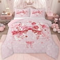 thumbnail image 1 of jejeloiu Kawaii Bowknot Ribbon Queen Comforter Set,Pink Cute Flower Bedding Comforter Set For Girls Teens Reversible 3 Pieces, 1 of 8